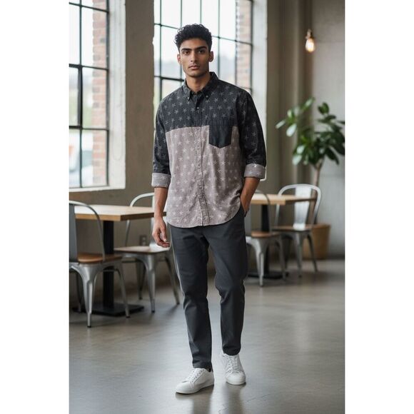 Ditch Plains Roll Tab Long Sleeve Button Front Black Printed Western Shirt M - Picture 12 of 12